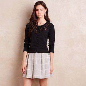 Black lace cardigan embellished collar Anthropologie button up sweater - L